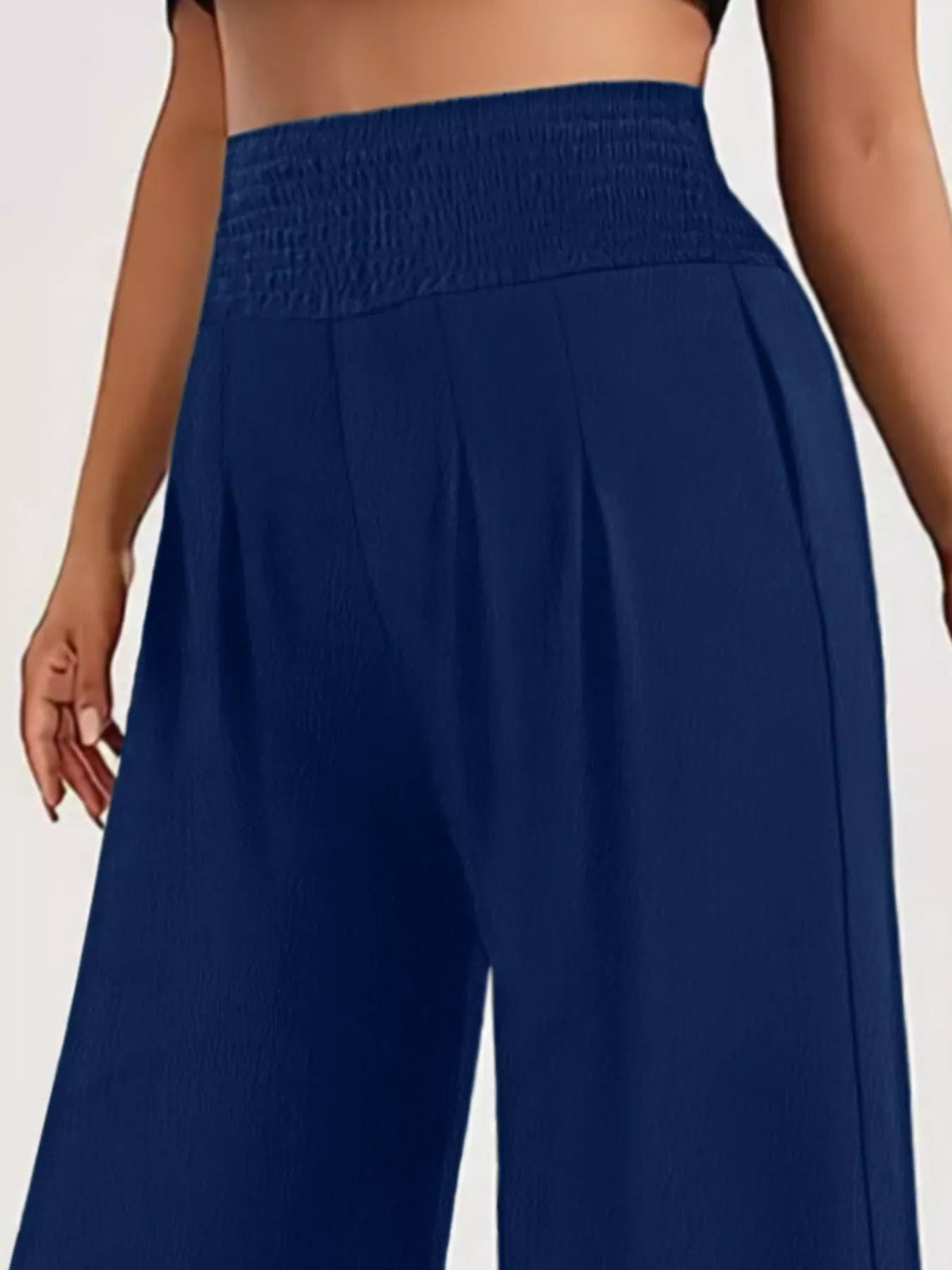 Plus Size High Waist Smocked Wide Leg Pants