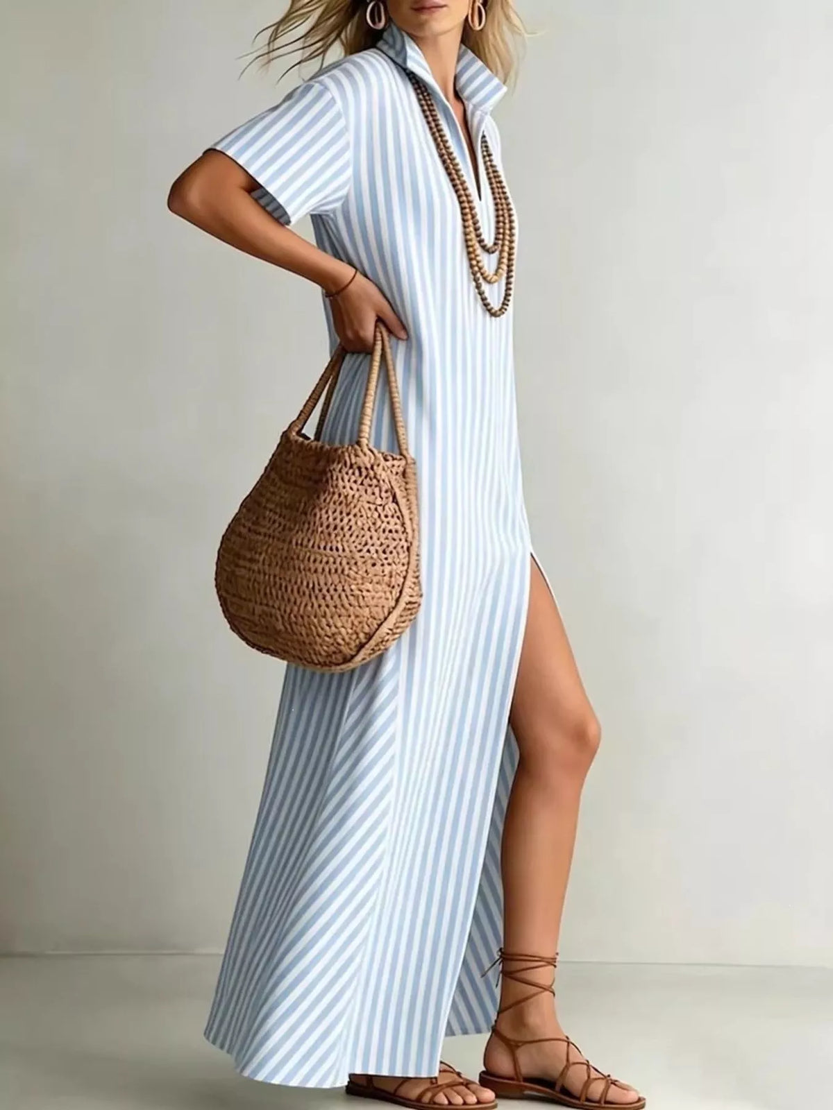 Striped Maxi Dress with Side Slit, Plus Size