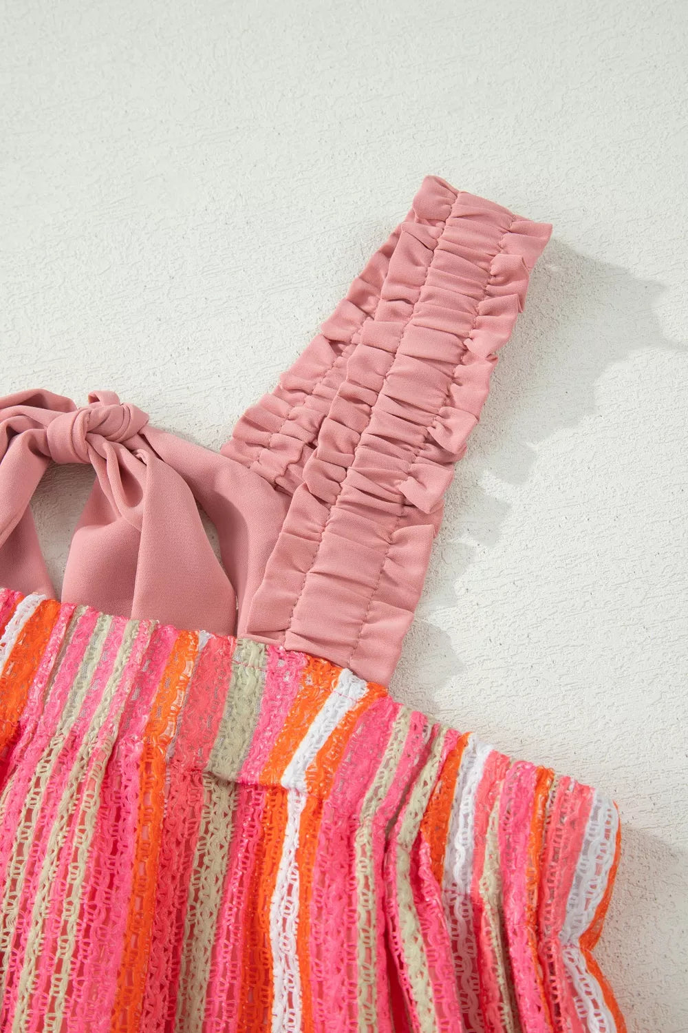 Striped Ribbon-Tie Maxi Dress in Burnt Coral