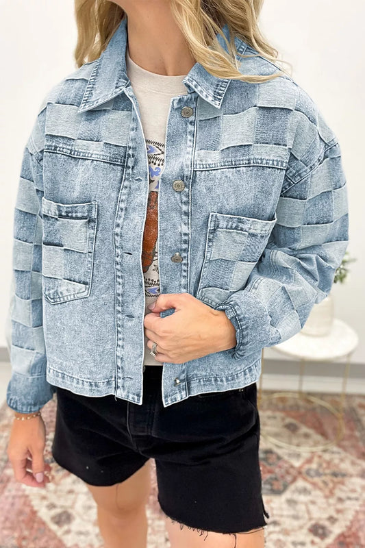 Button-Up Denim Jacket in Light Blue