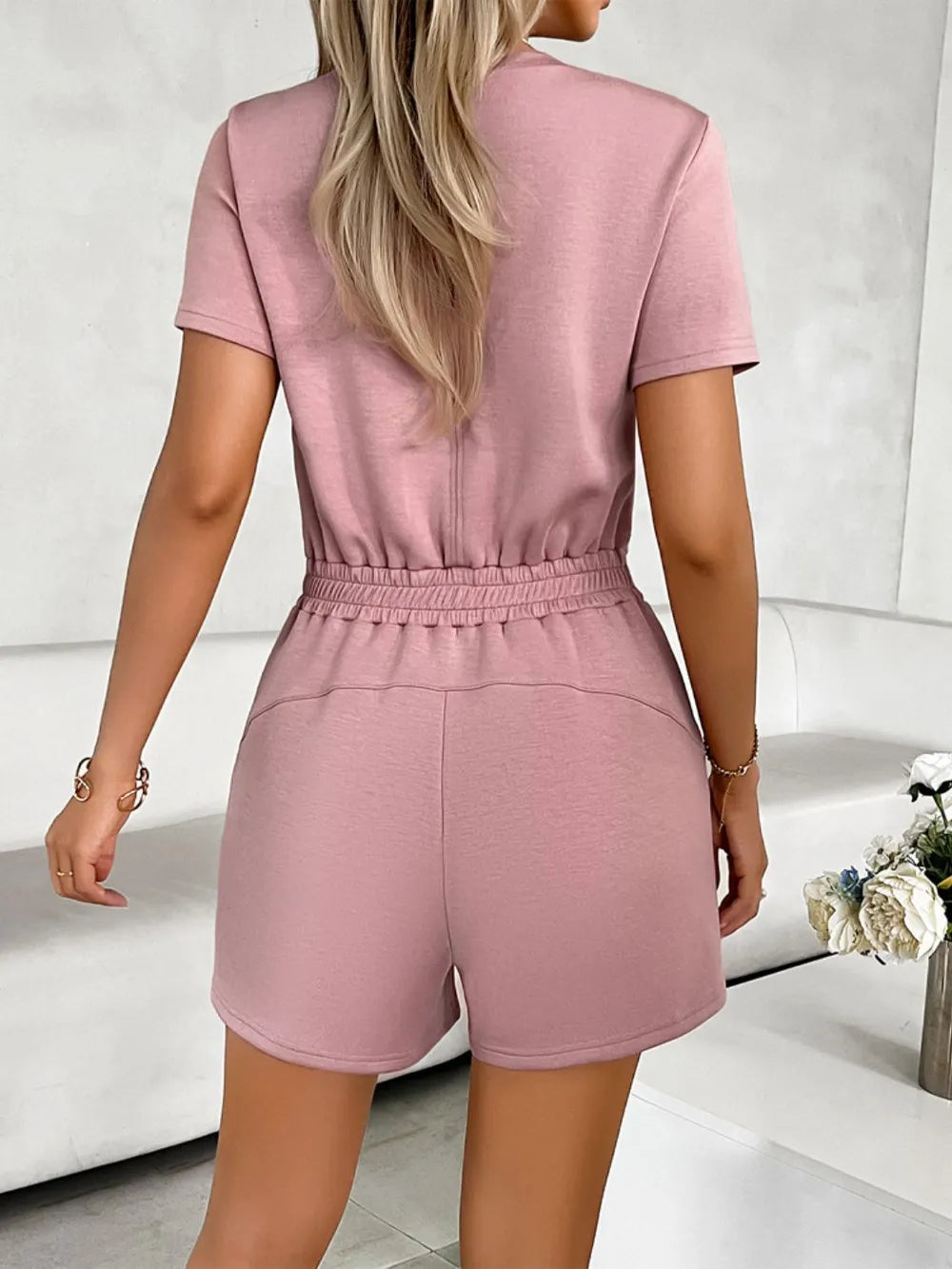 Tied Round Neck Romper by DY