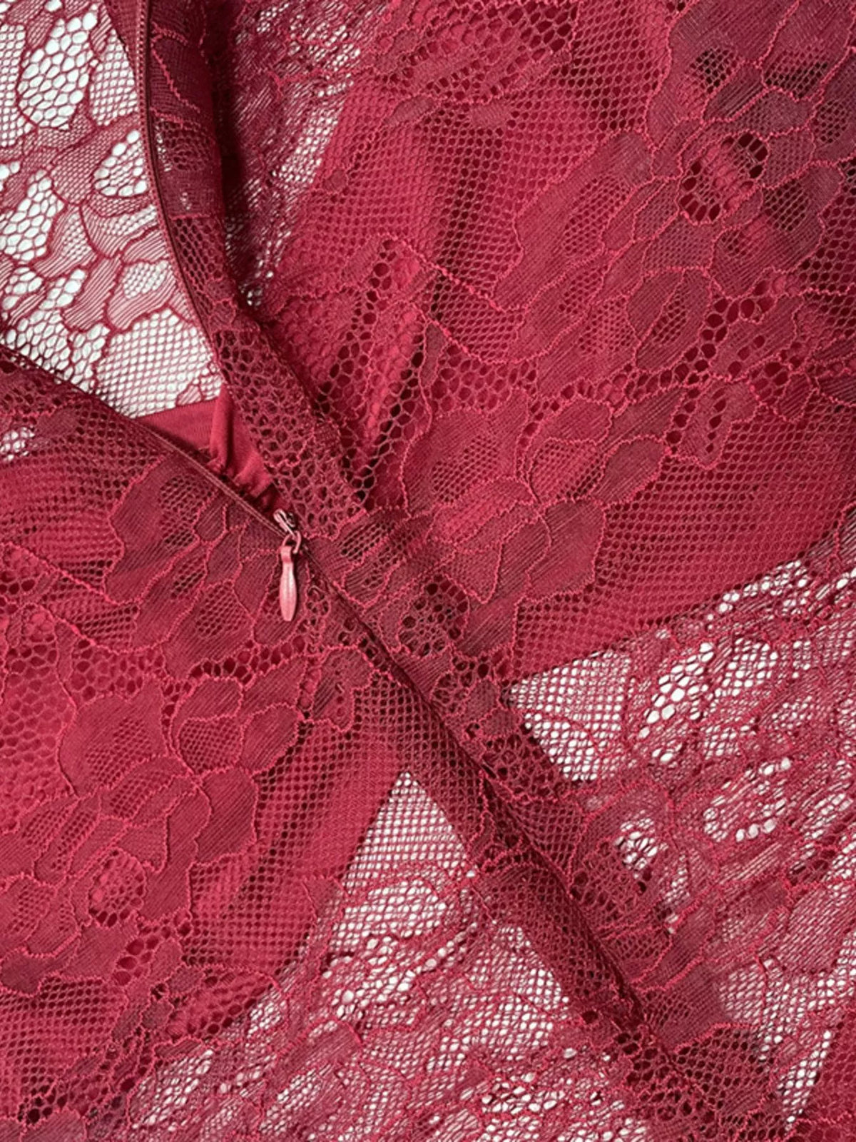 Lace Sheer Mock Neck Maxi Dress