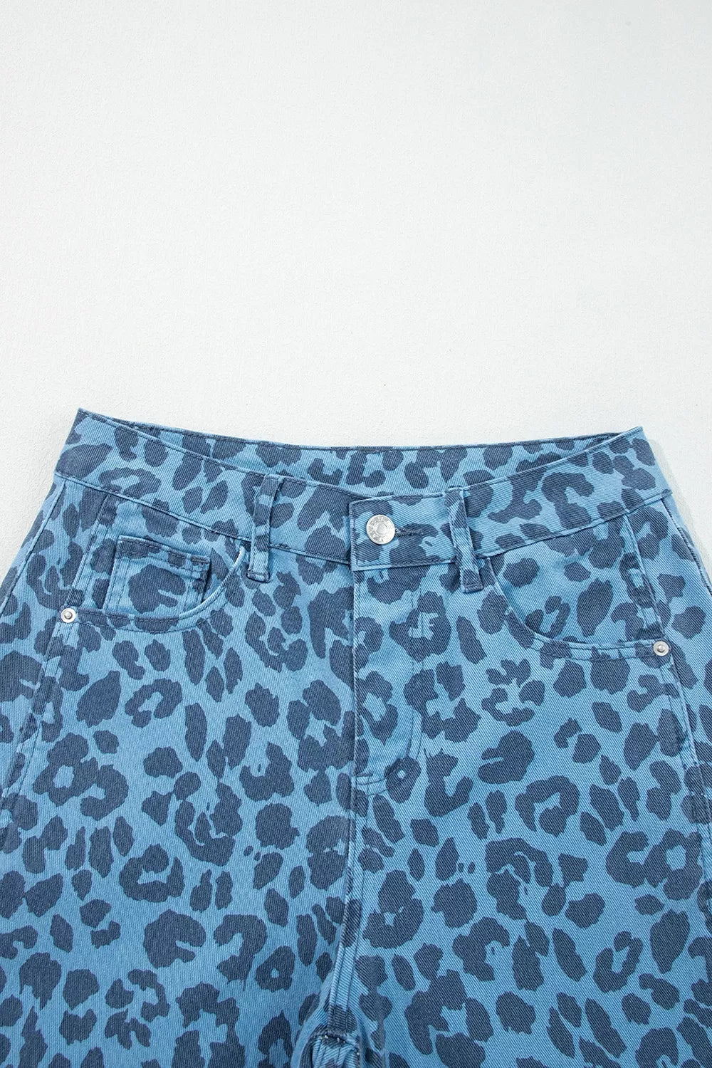 Leopard Print Barrel Leg Jeans in Cerulean