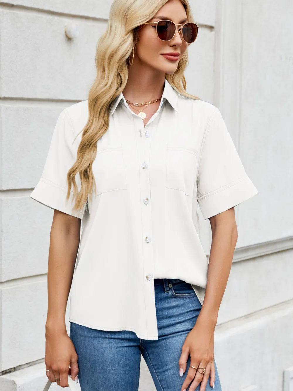 Collared Short Sleeve Shirt by Moni Wear
