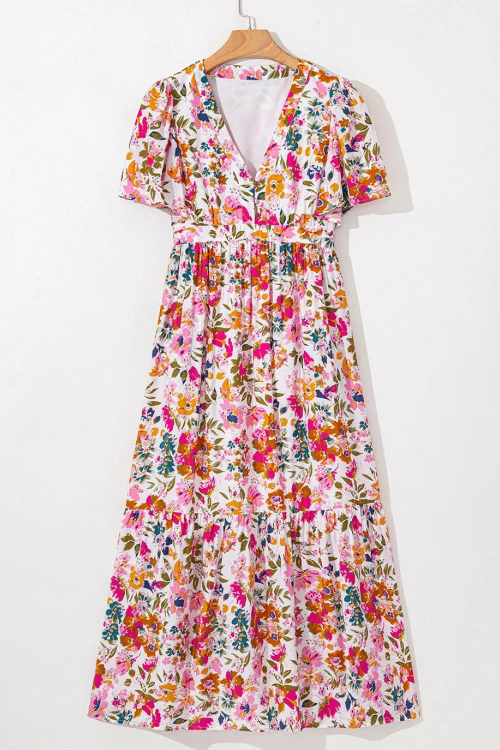 Floral V Neck Dress with Pockets