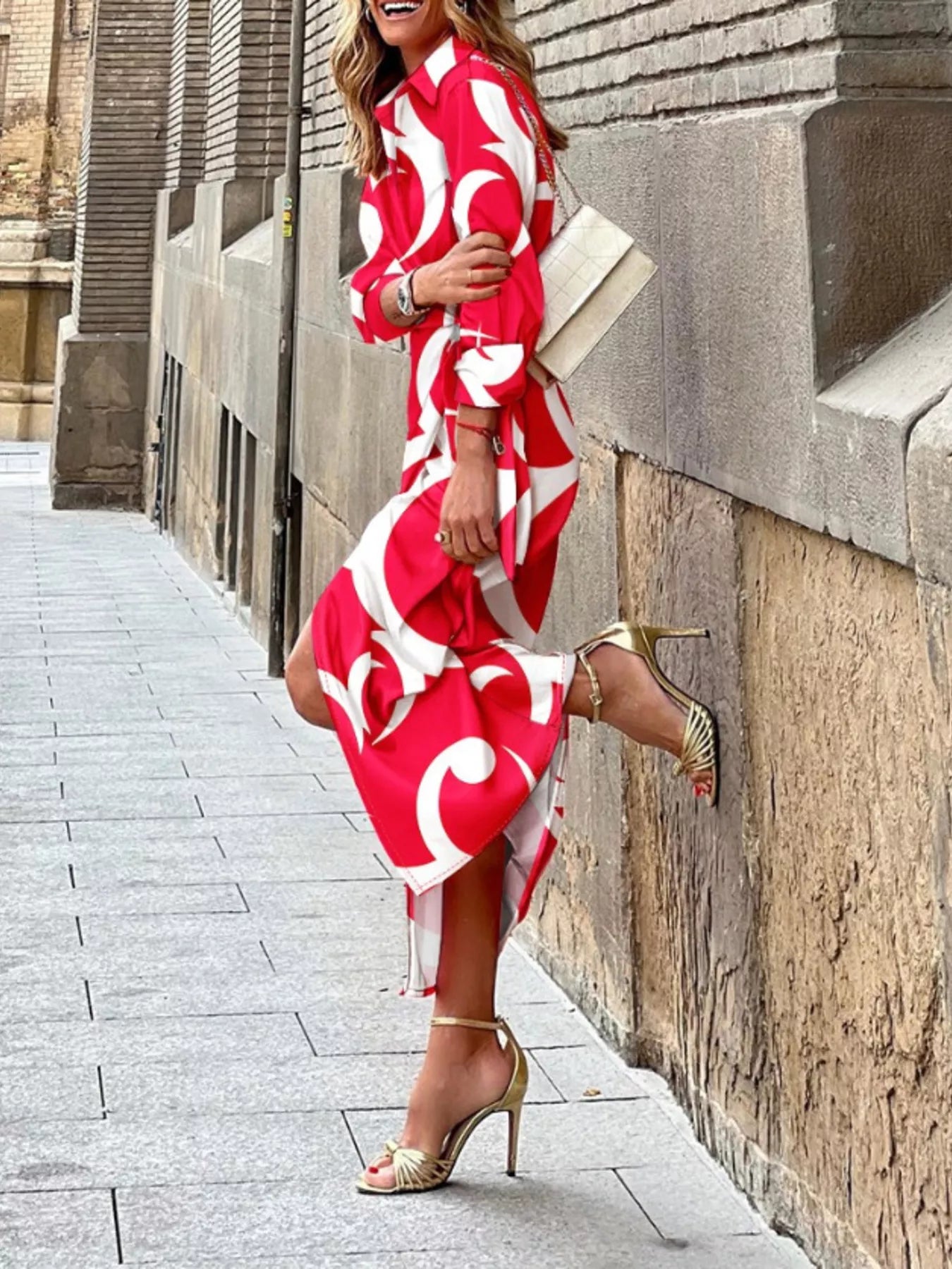 Printed Collared Shirt Dress