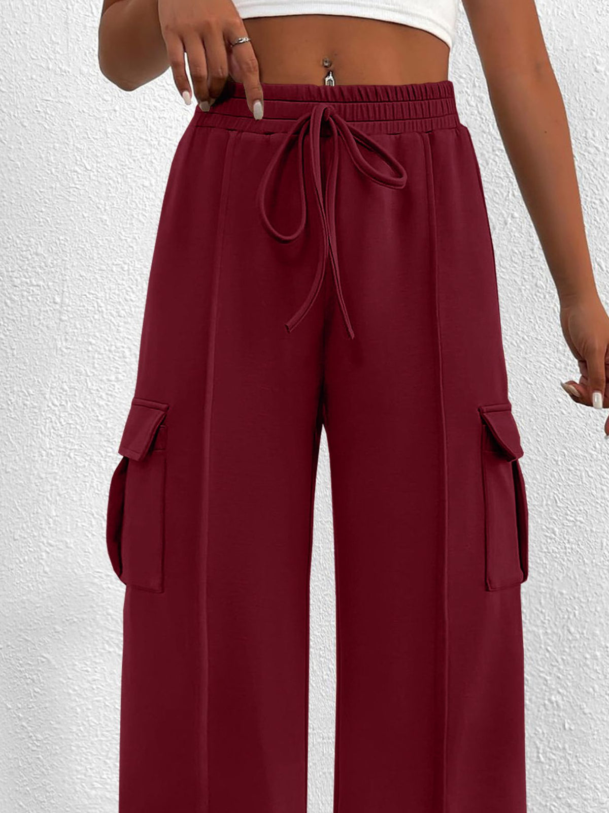 High-Waisted Drawstring Cargo Pants