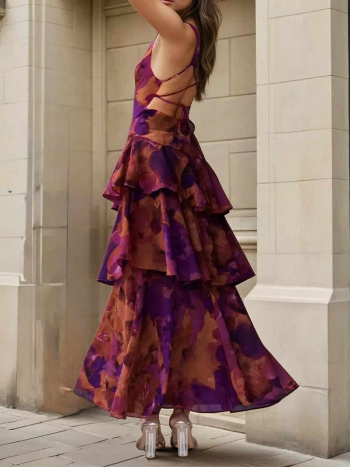 Floral V-Neck Maxi Dress in Deep Purple