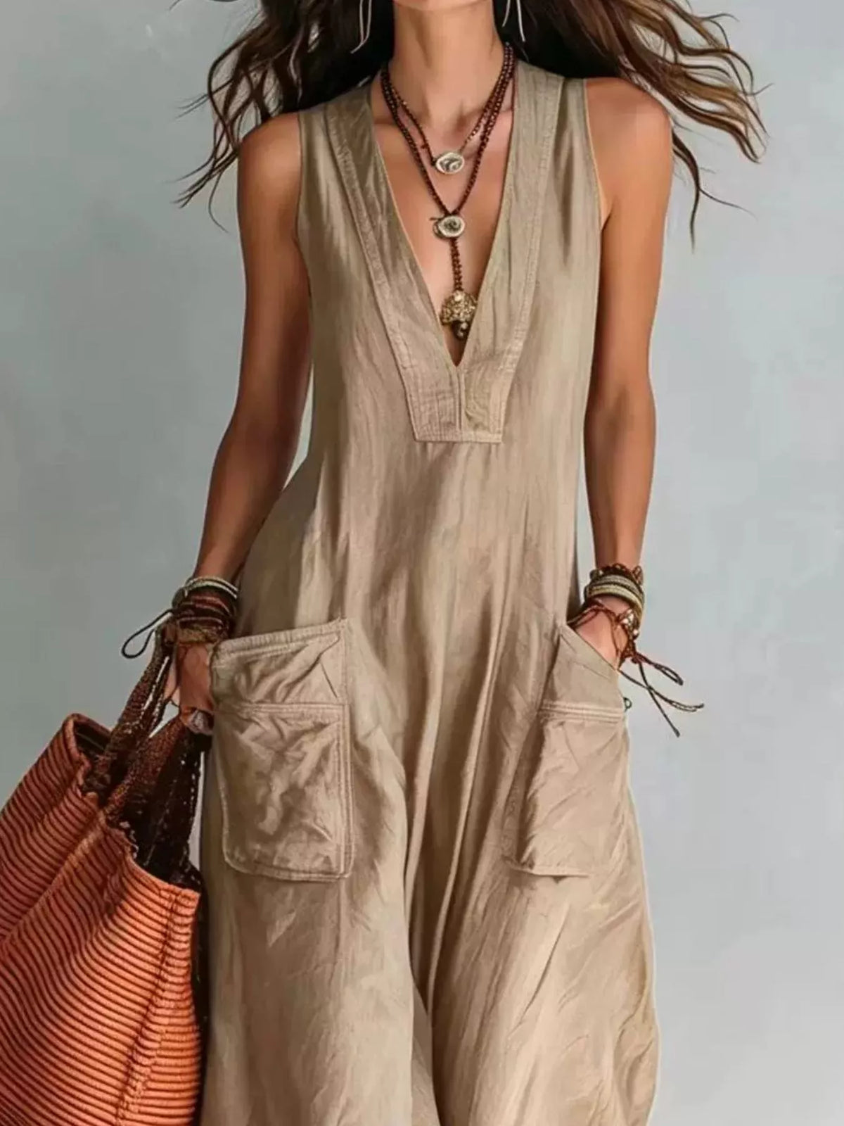 V-Neck Sleeveless Wide Leg Jumpsuit