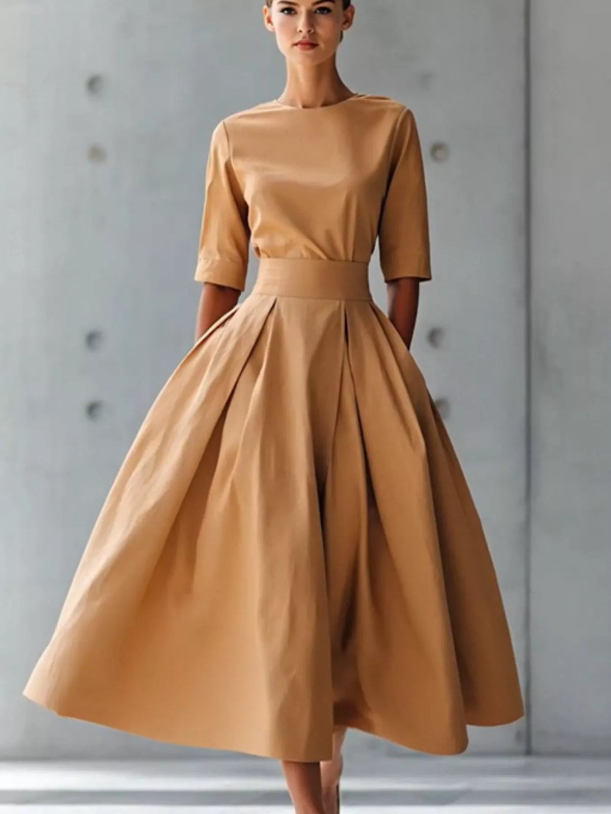 Round-Neck A-Line Midi Dress