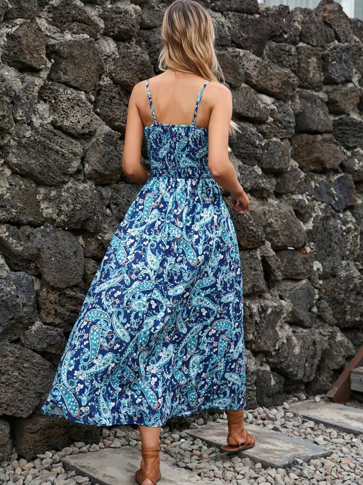 Smocked Paisley Midi Dress
