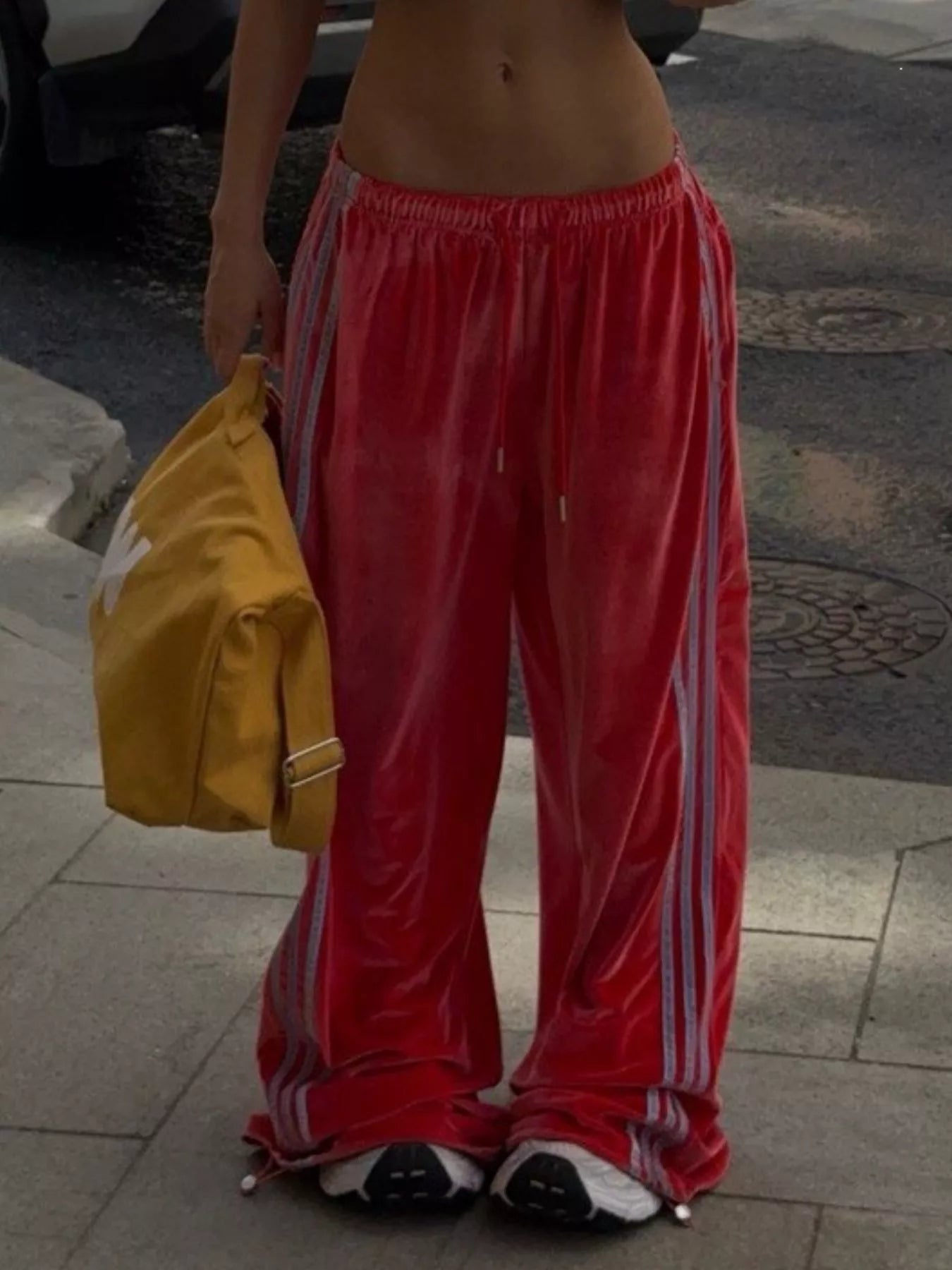 Velvet Wide-Leg Drawstring Pants