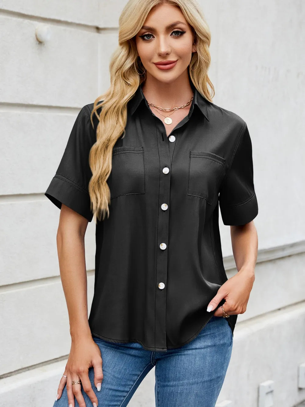 Collared Short Sleeve Shirt by Moni Wear