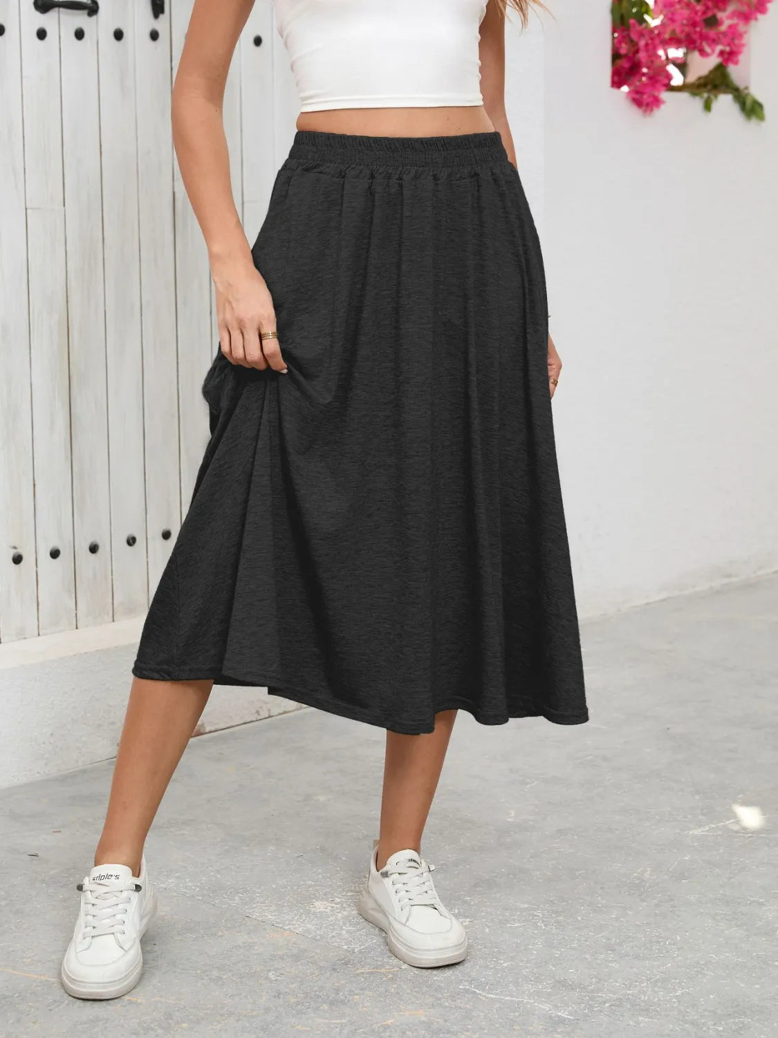 Elastic-Waist Skirt with Pockets