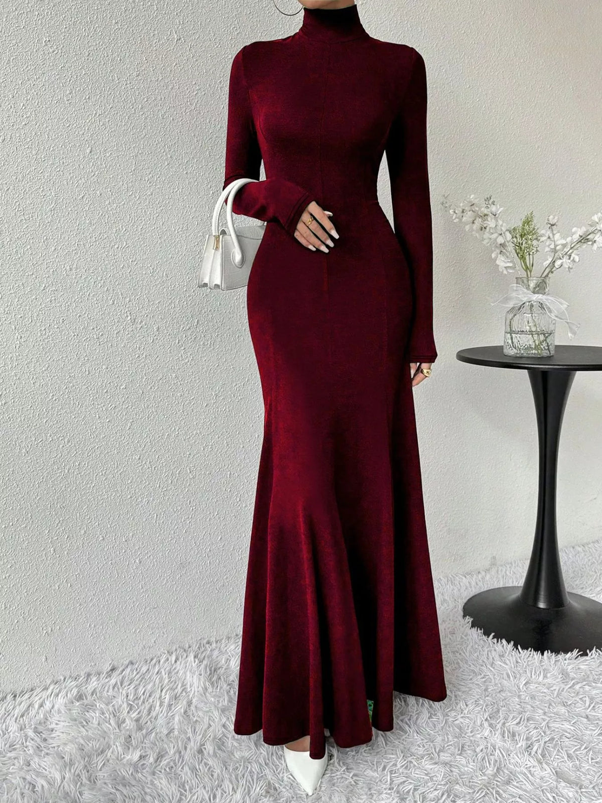 Turtleneck Long Sleeve Mermaid Maxi Dress