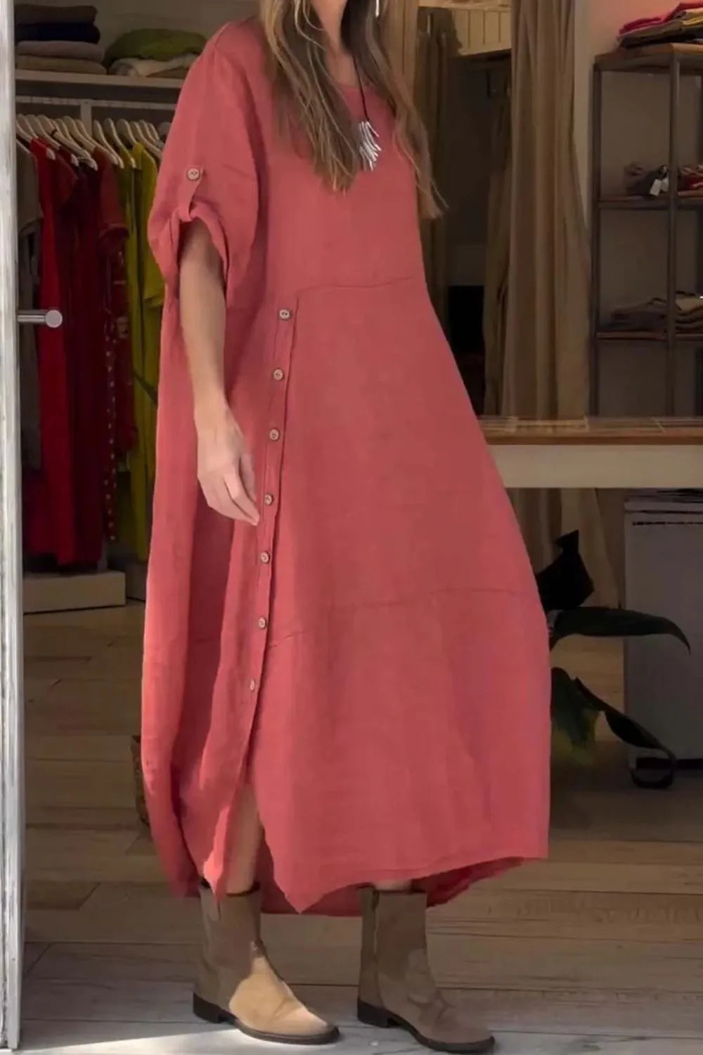 Relaxed-Fit Button-Front Dress, Plus Size