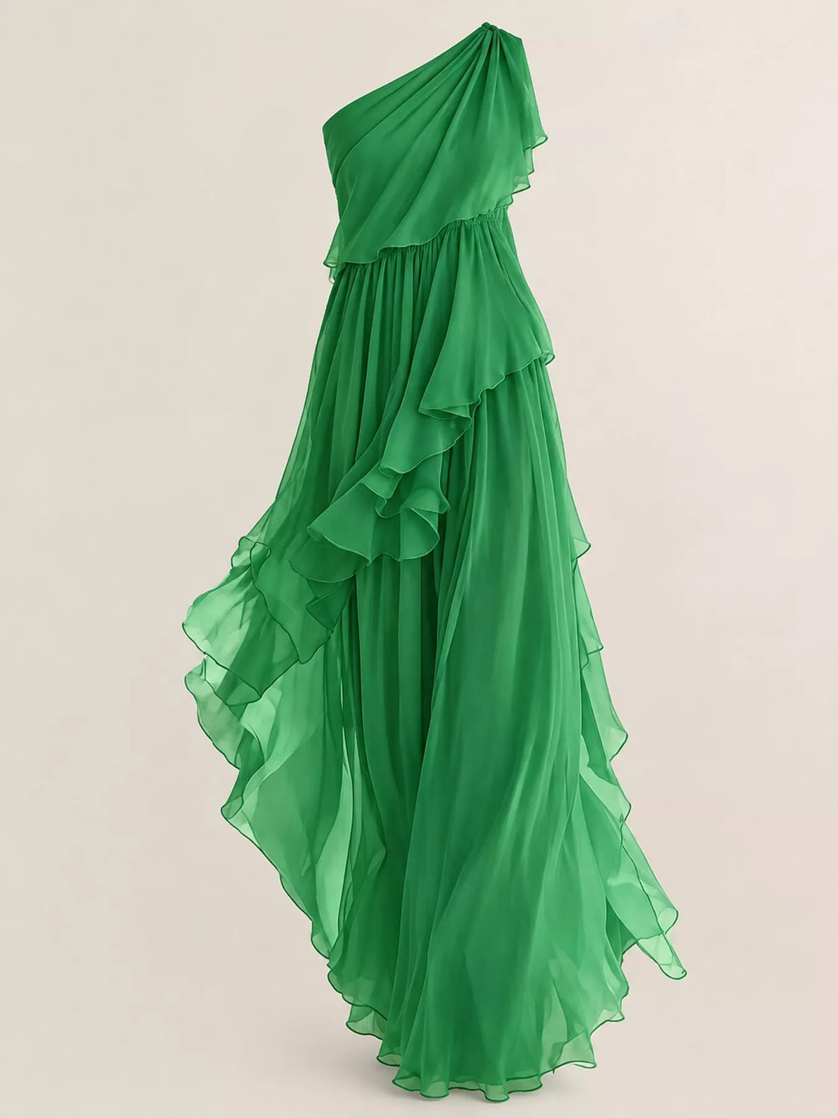 One-Shoulder Ruffled Chiffon Maxi Dress