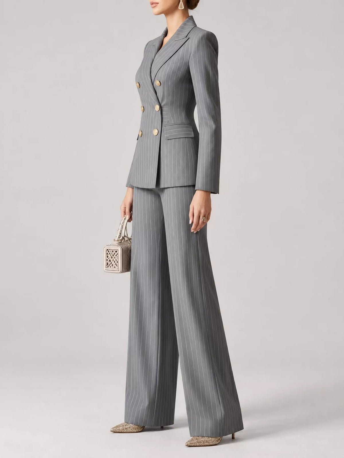 Double-Breasted Pinstripe Blazer and Pants Set