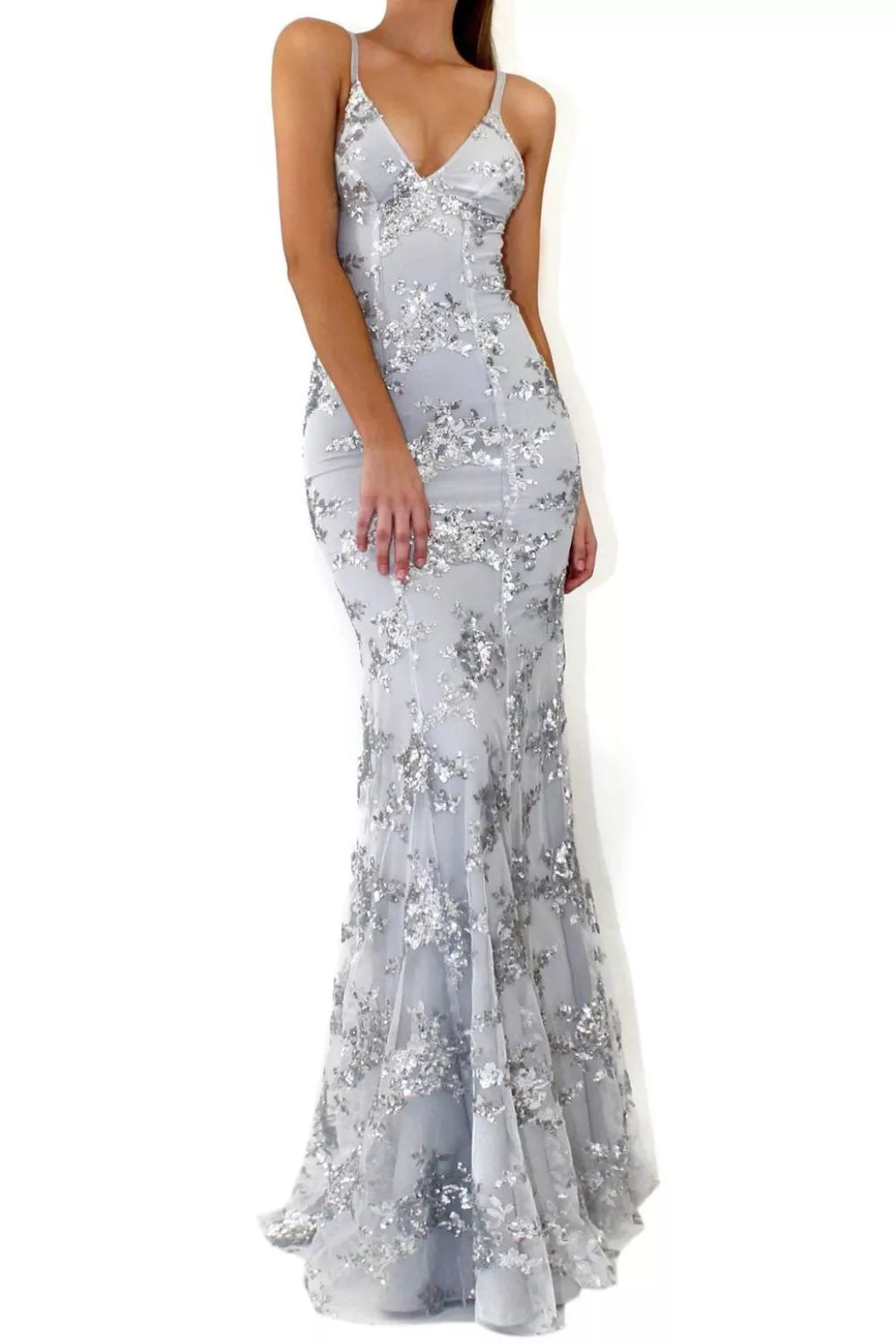 Sequin Tie-Back V-Neck Maxi Dress