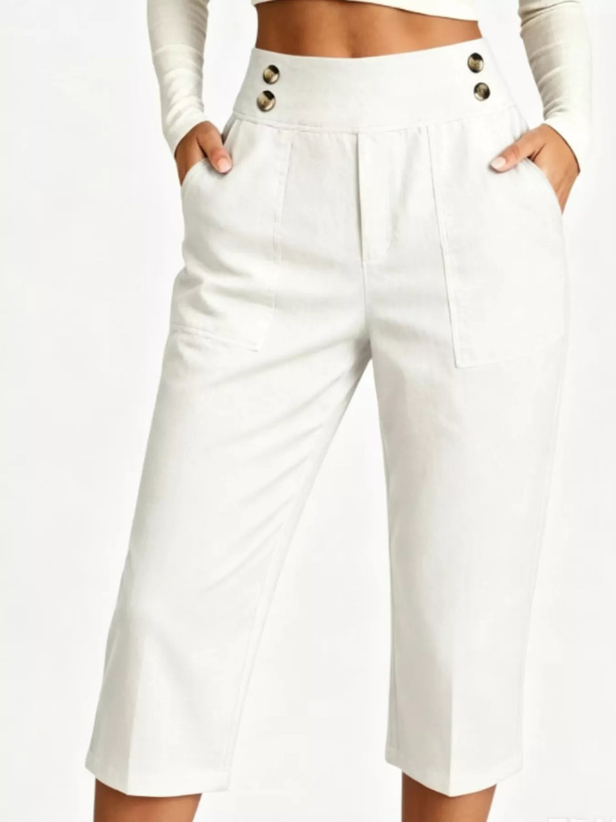 High-Waisted Button-Detail Cropped Pants