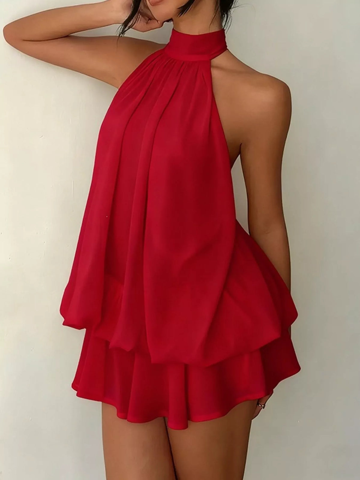 Tied Halter Chiffon Mini Dress
