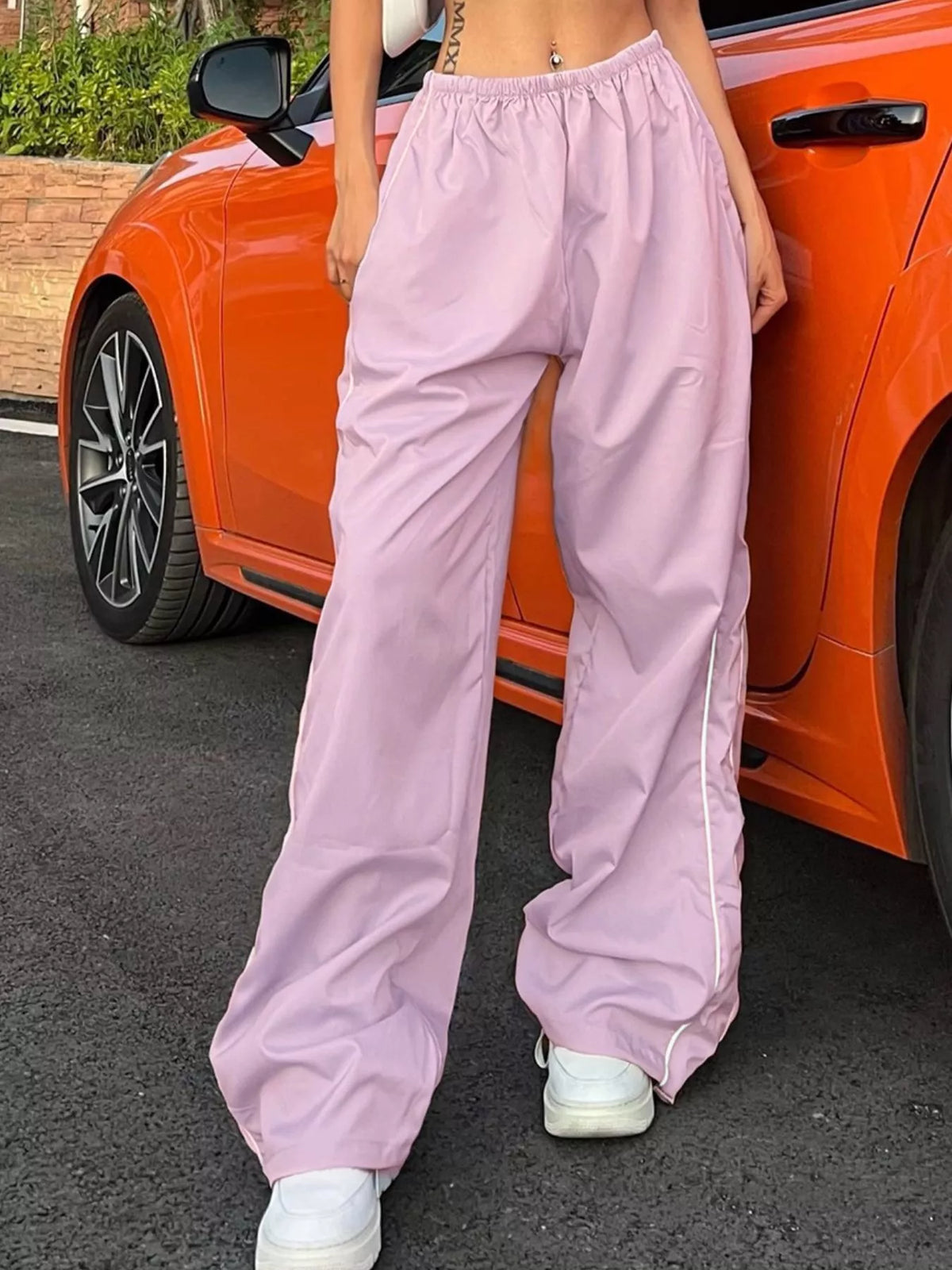 Elastic-Waist Wide Leg Pants