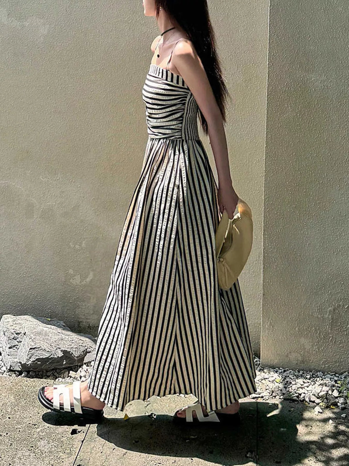 Striped Sleeveless Maxi Dress with Pockets