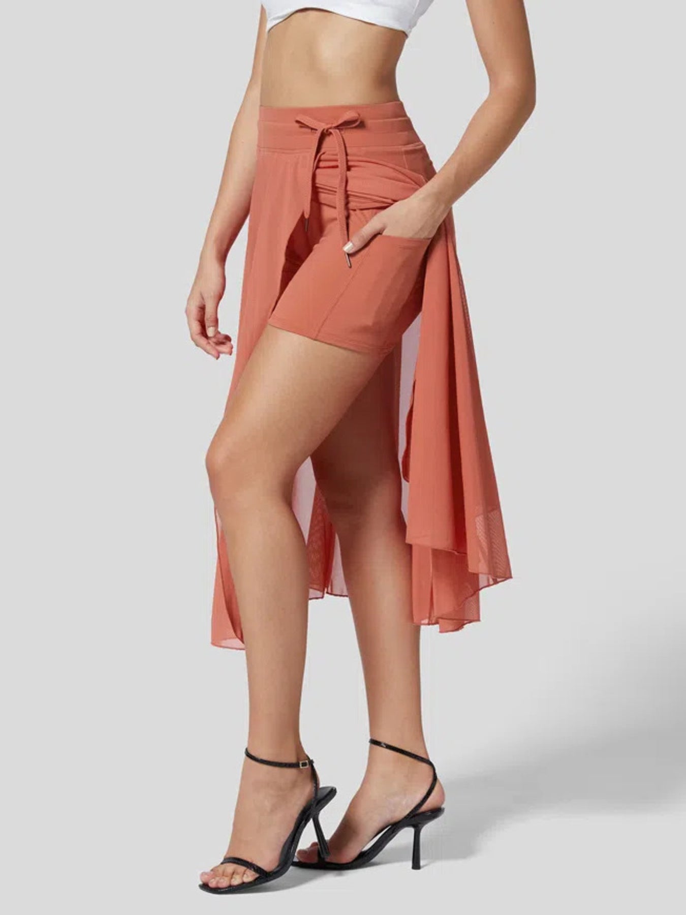 Slit Flowy Skirt with Built-In Shorts