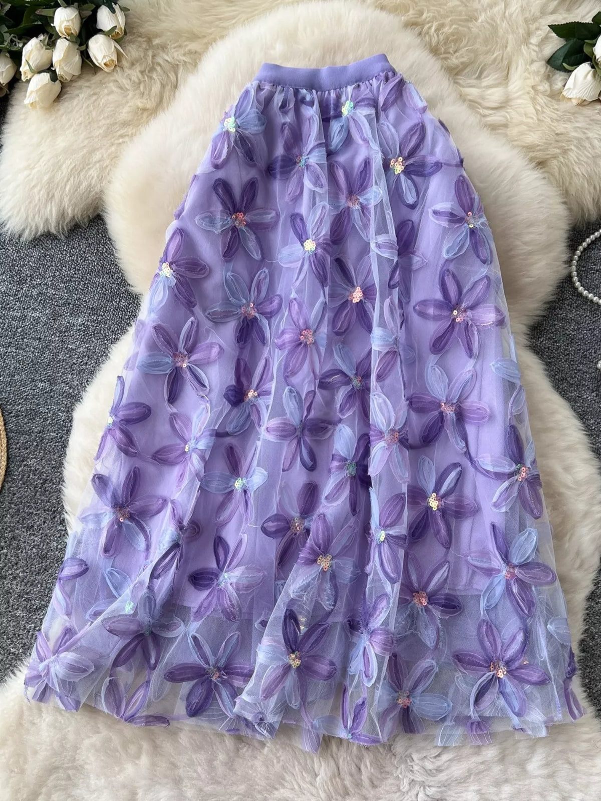 Floral Mesh Layered Skirt