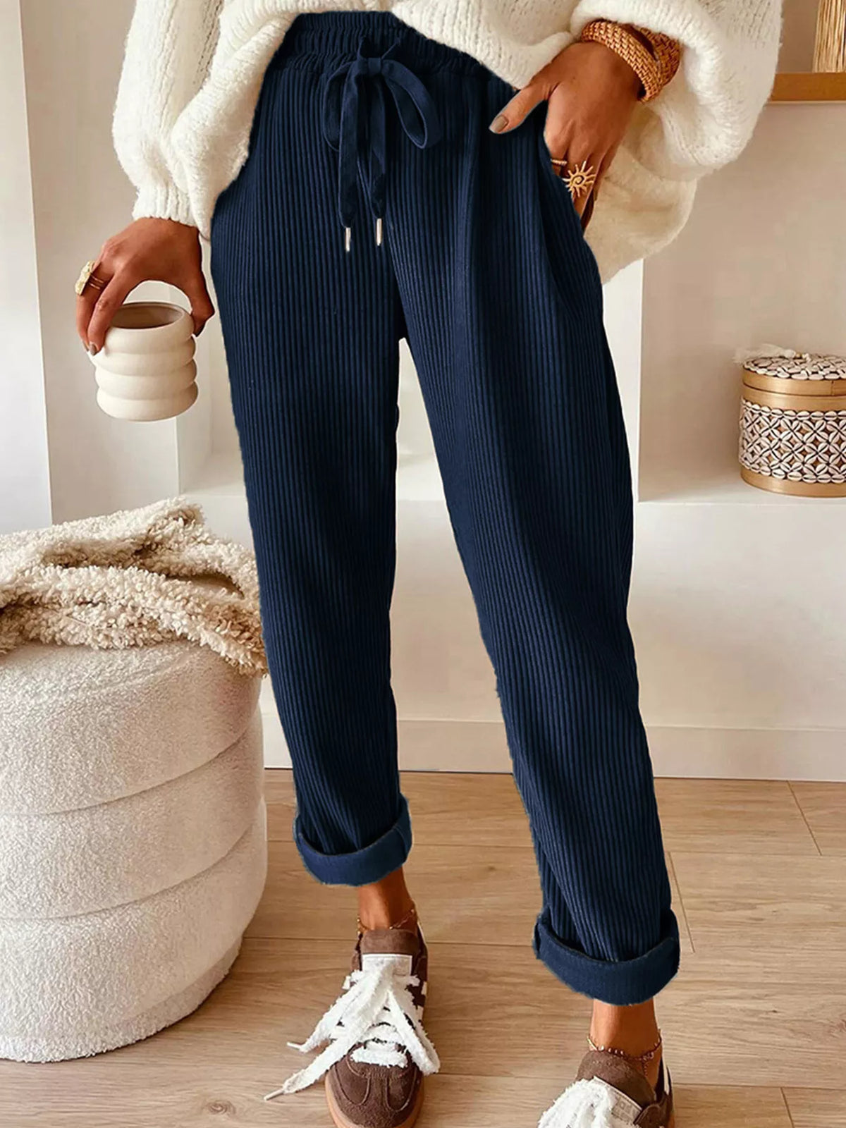 Corduroy Drawstring Waist Pants