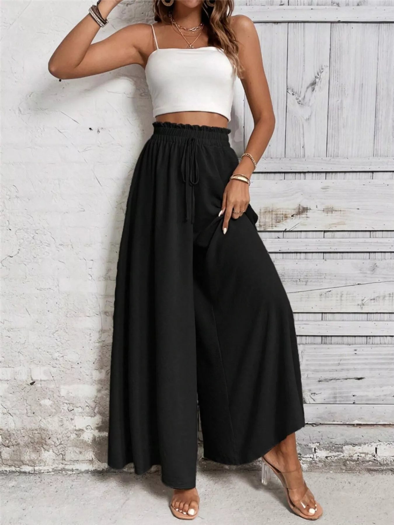 Wide Leg Drawstring Waist Pants