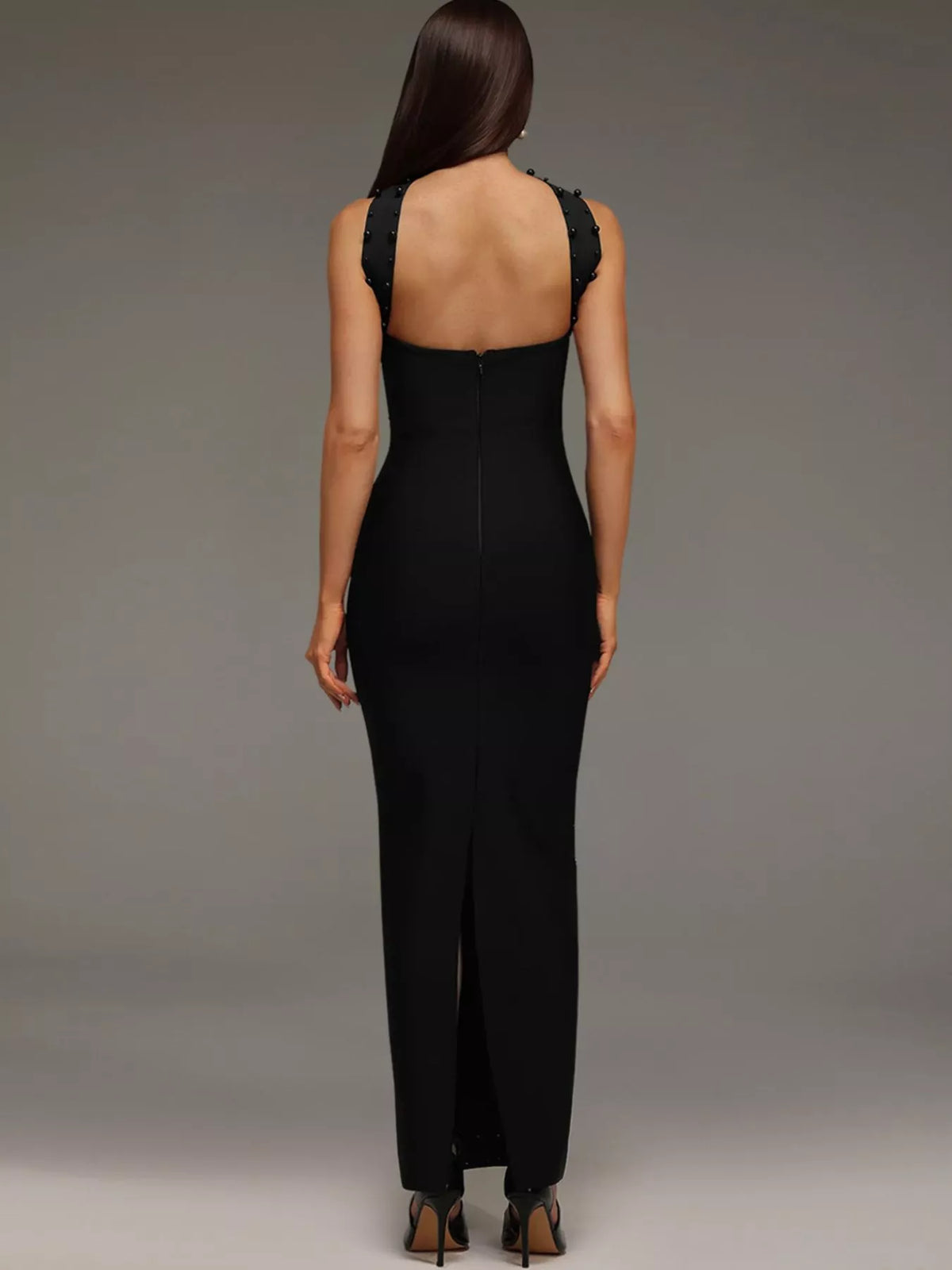 Rhinestone Tube Bodycon Maxi Dress in Black