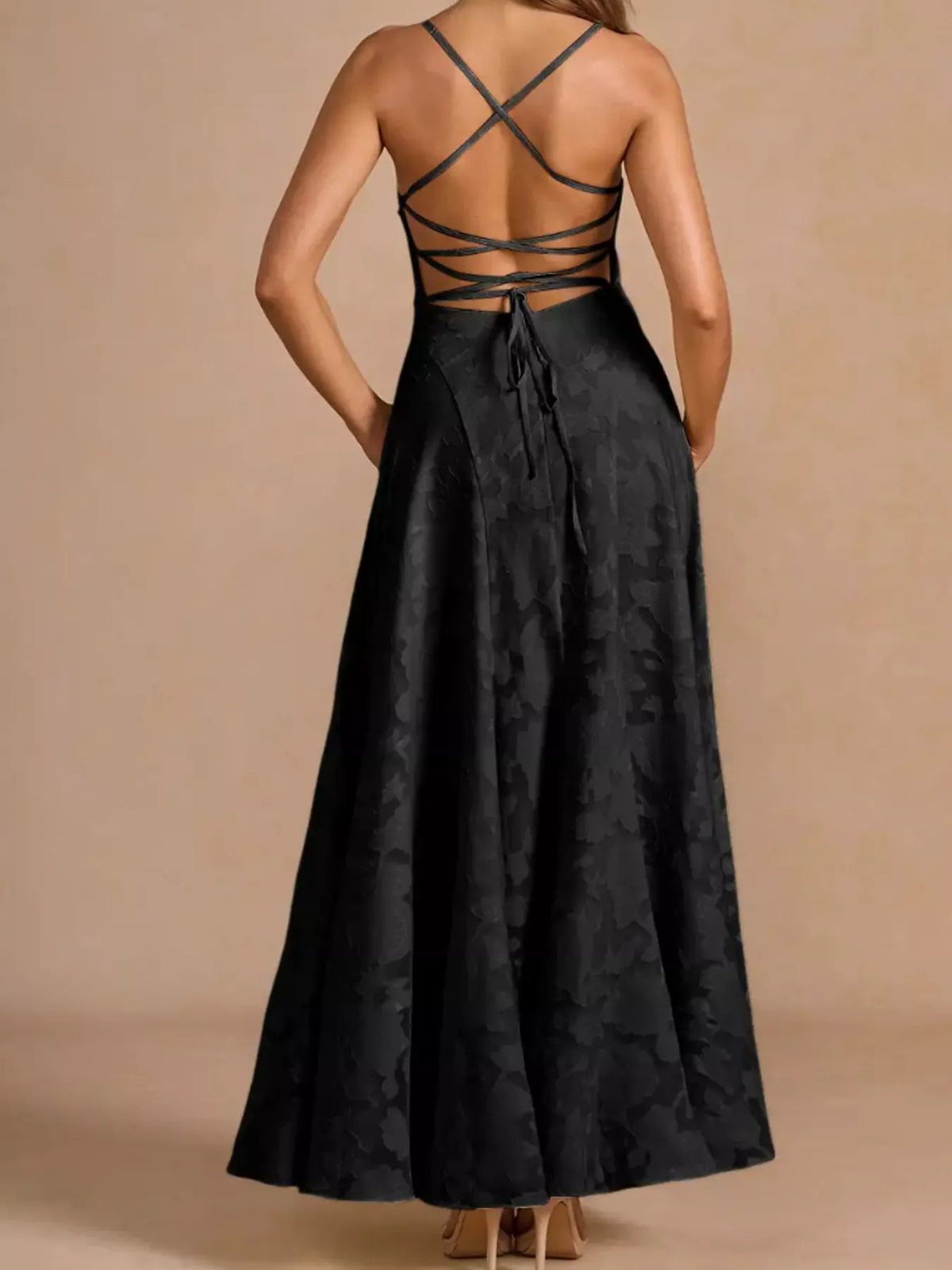 Lace-Up Back Spaghetti Strap Maxi Dress by Elegant Elements