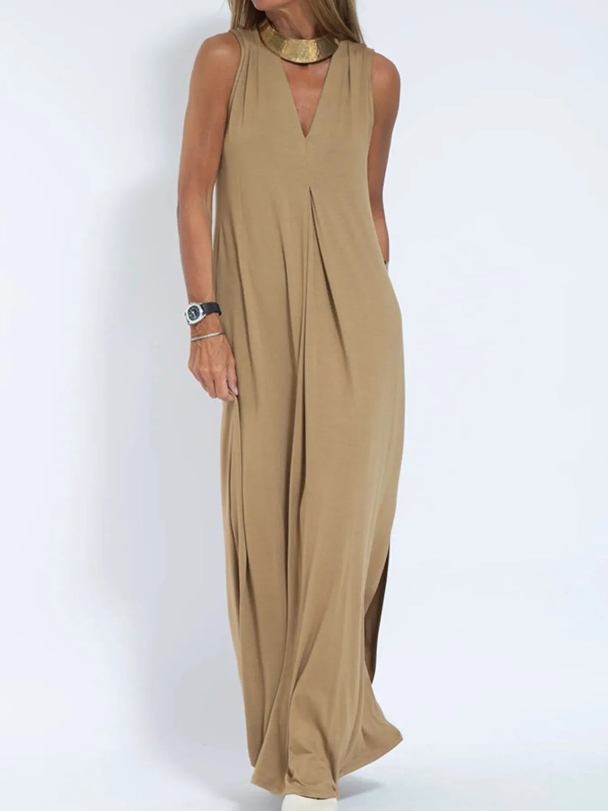 V-Neck Sleeveless Maxi Dress with Slit