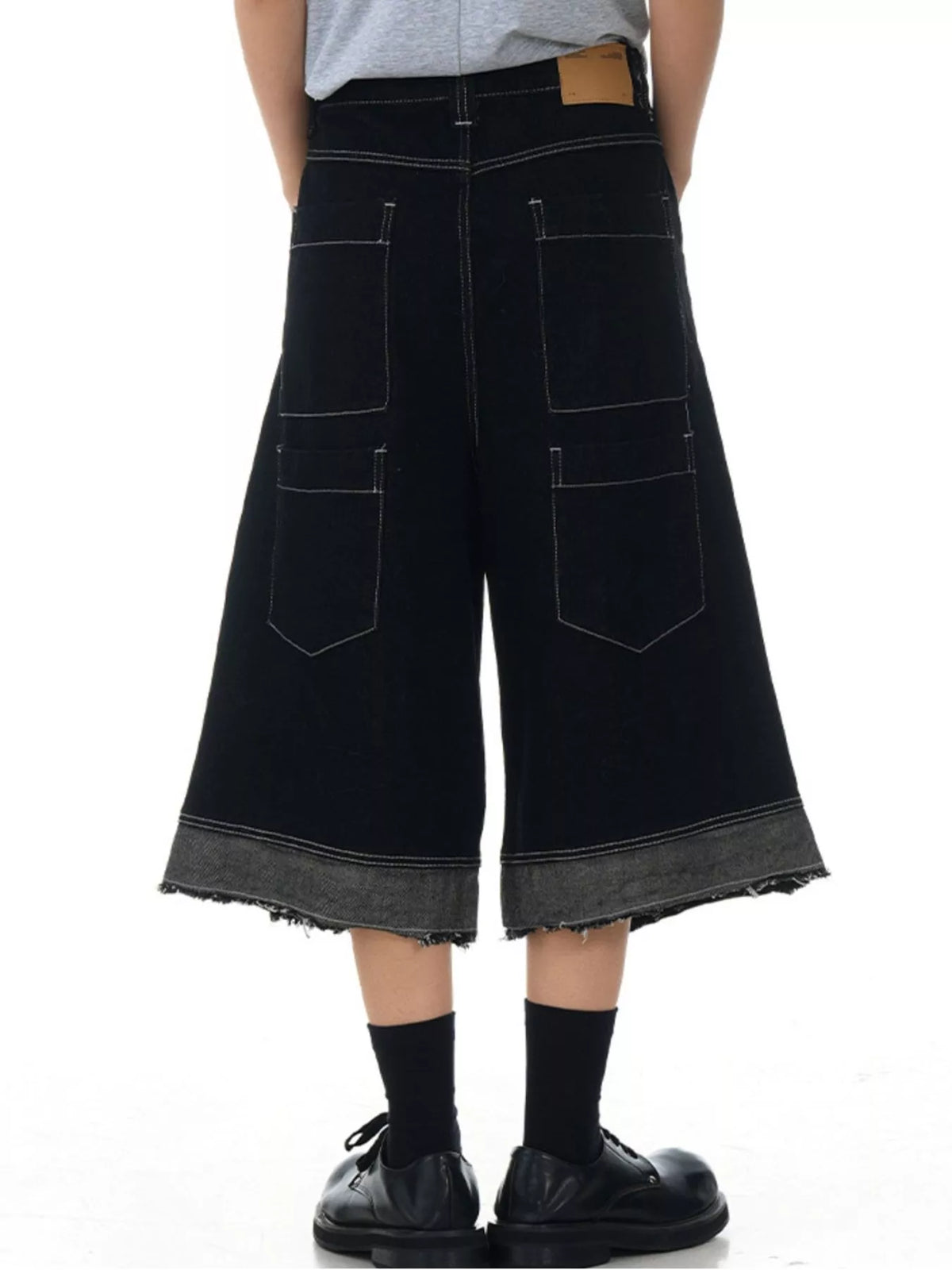 Wide Leg Denim Capris in Black by Firm Stand