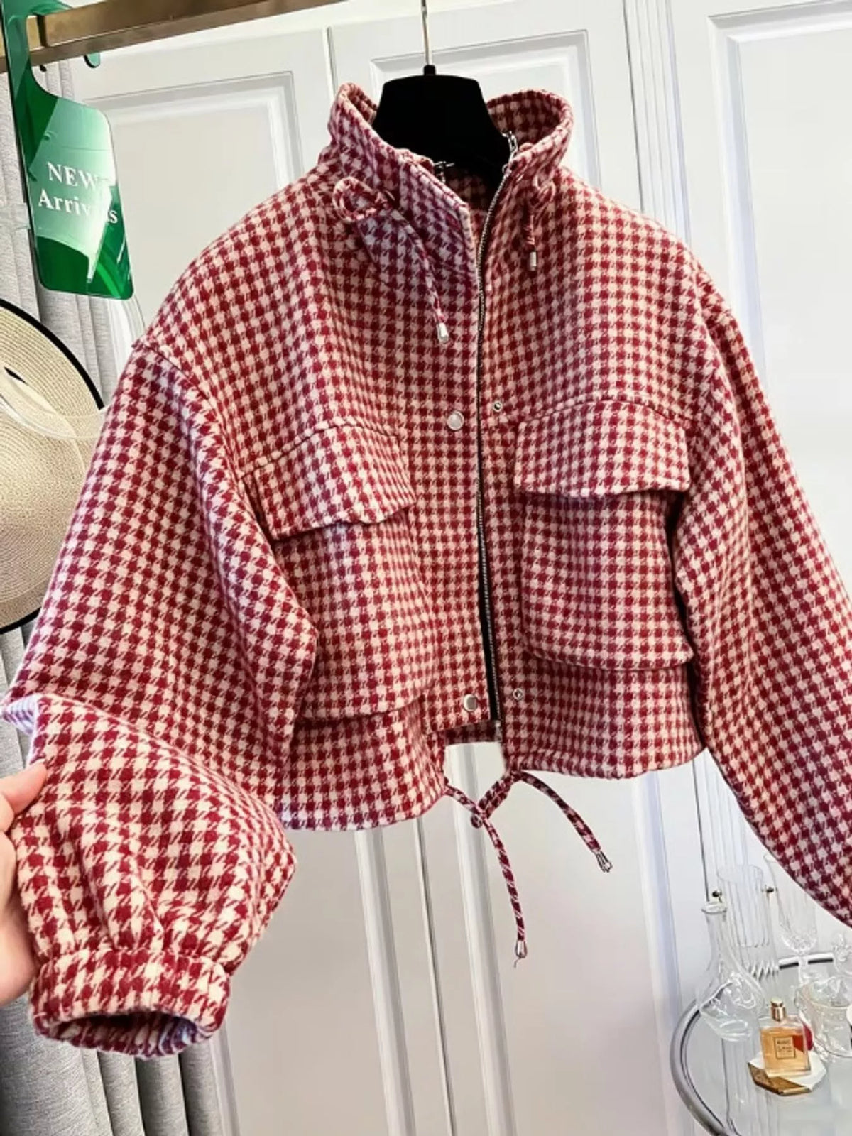 Plaid Cropped Zip-Up Jacket