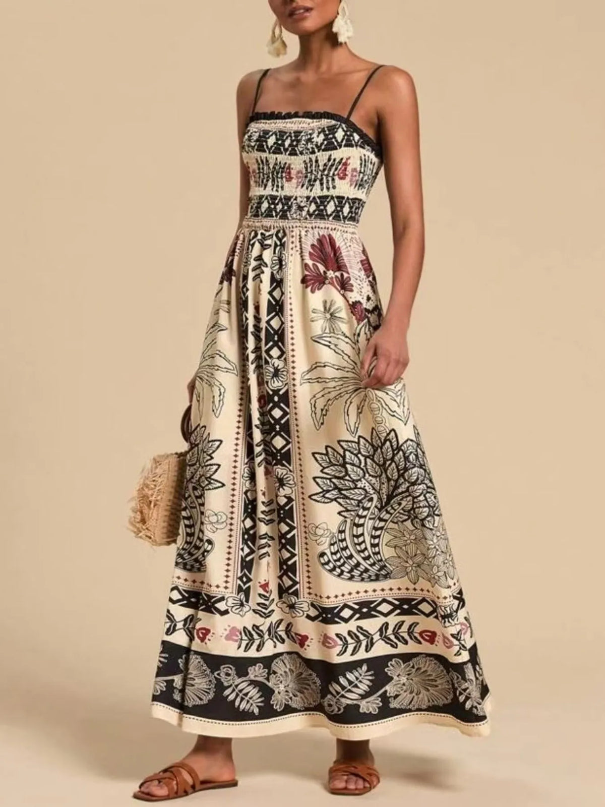 Smocked Spaghetti Strap Maxi Summer Dress by Rosaline