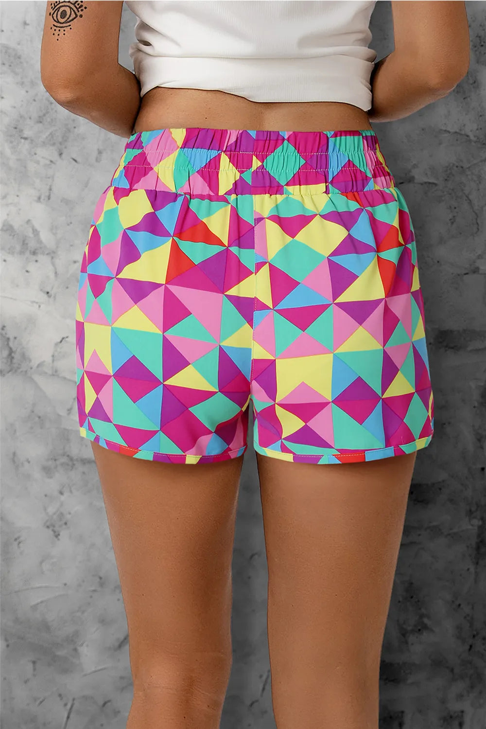 Color Block Elastic-Waist Shorts in Multicolor