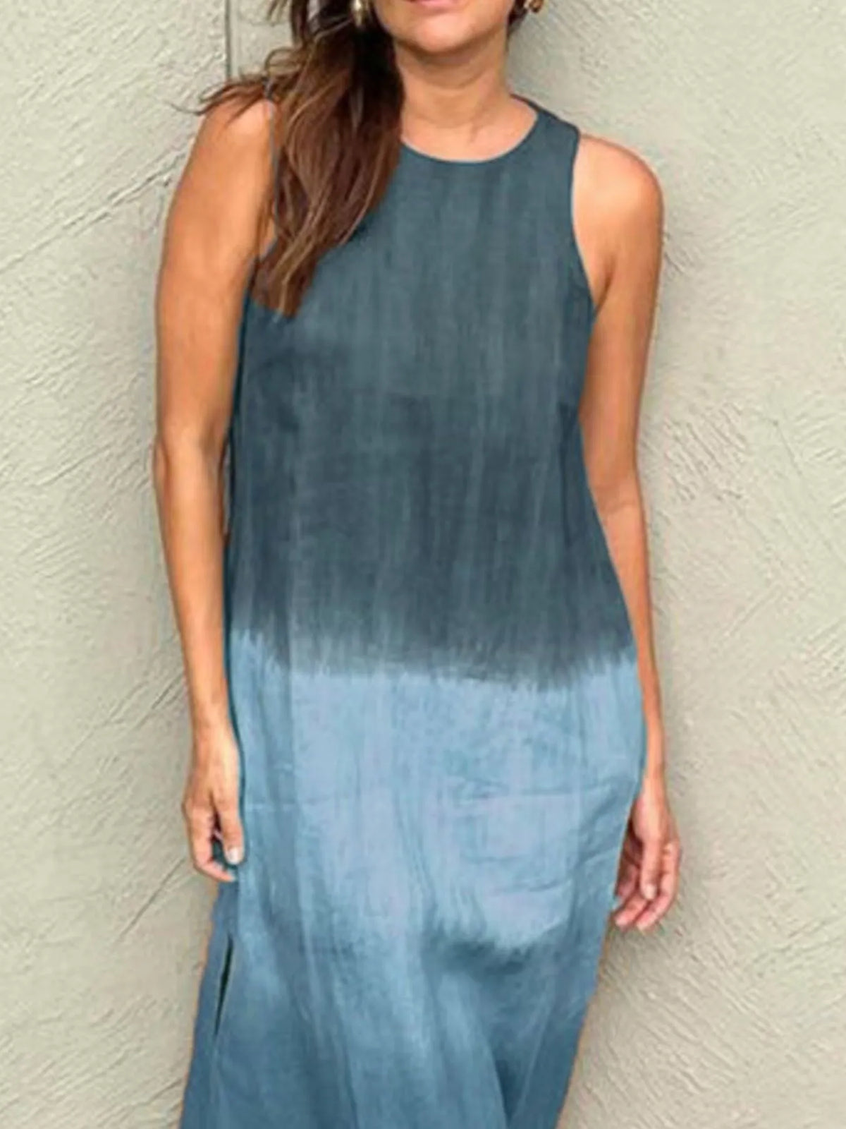 Gradient Tank Midi Dress with Side Slit