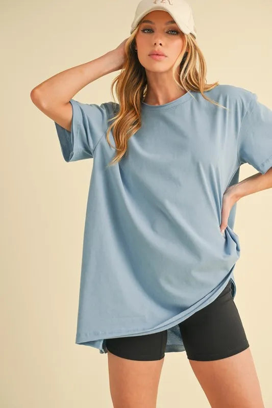 Oversized Round Neck T-Shirt in Blue