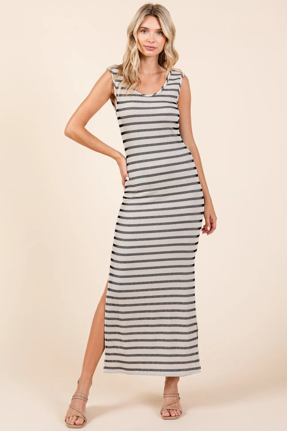 Striped Scoop Neck Maxi Dress in Ivory by Mittoshop