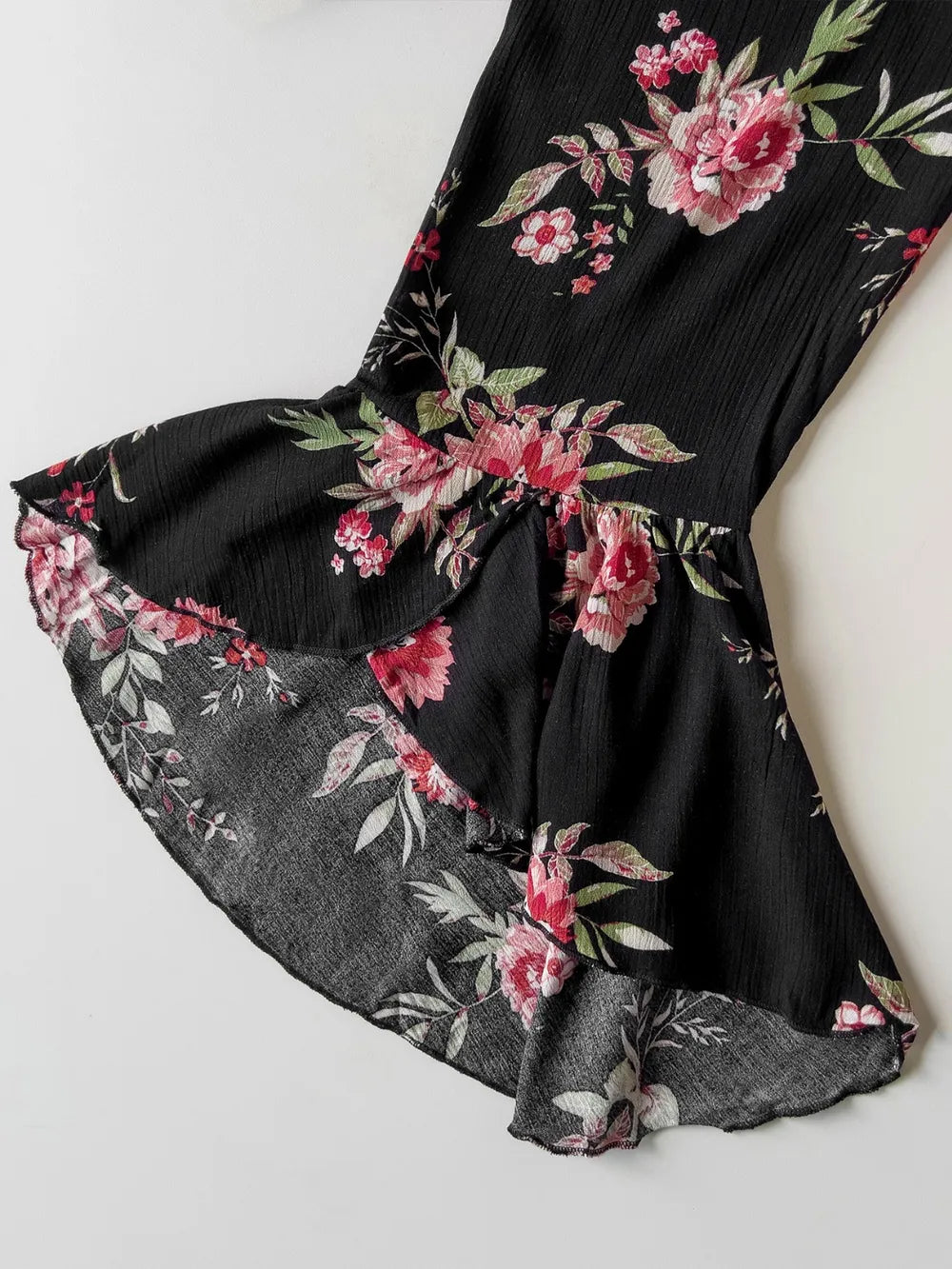 Floral Flare Sleeve Dress in Black