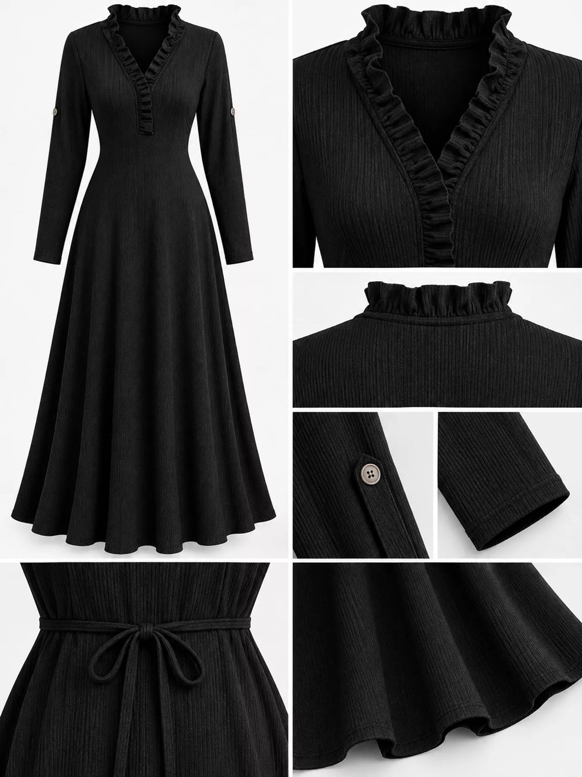 Frill Roll-Up Sleeve Maxi Dress
