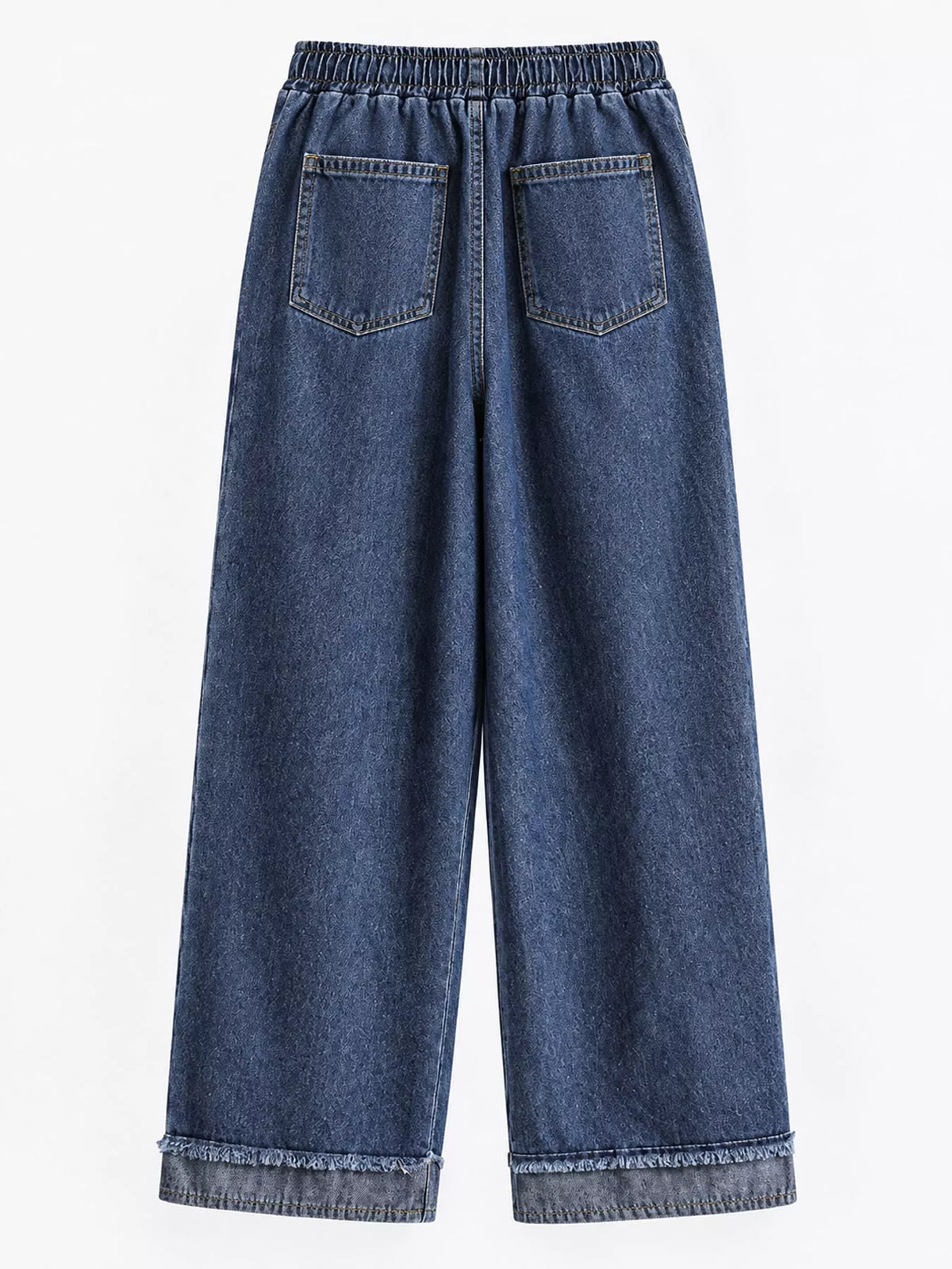 High-Waisted Drawstring Wide-Leg Jeans with Raw Hem
