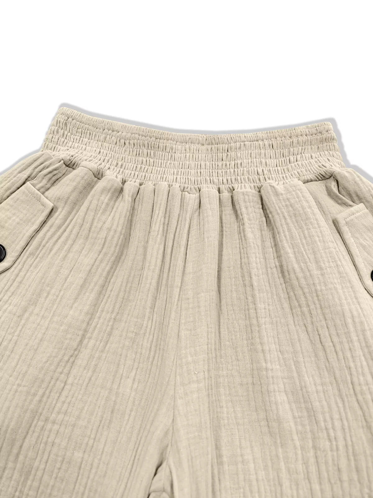 Smocked Textured Casual Pants in Beige