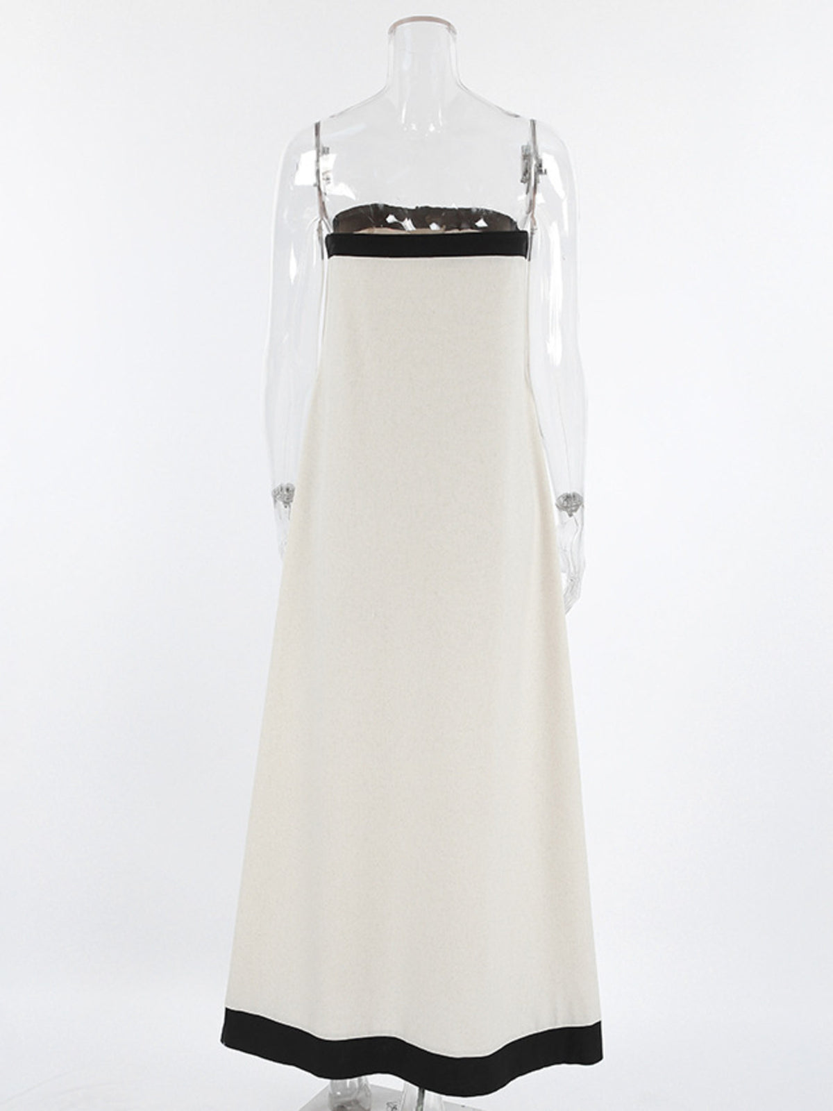 Contrast Trim Button-Front Maxi Dress in Beige