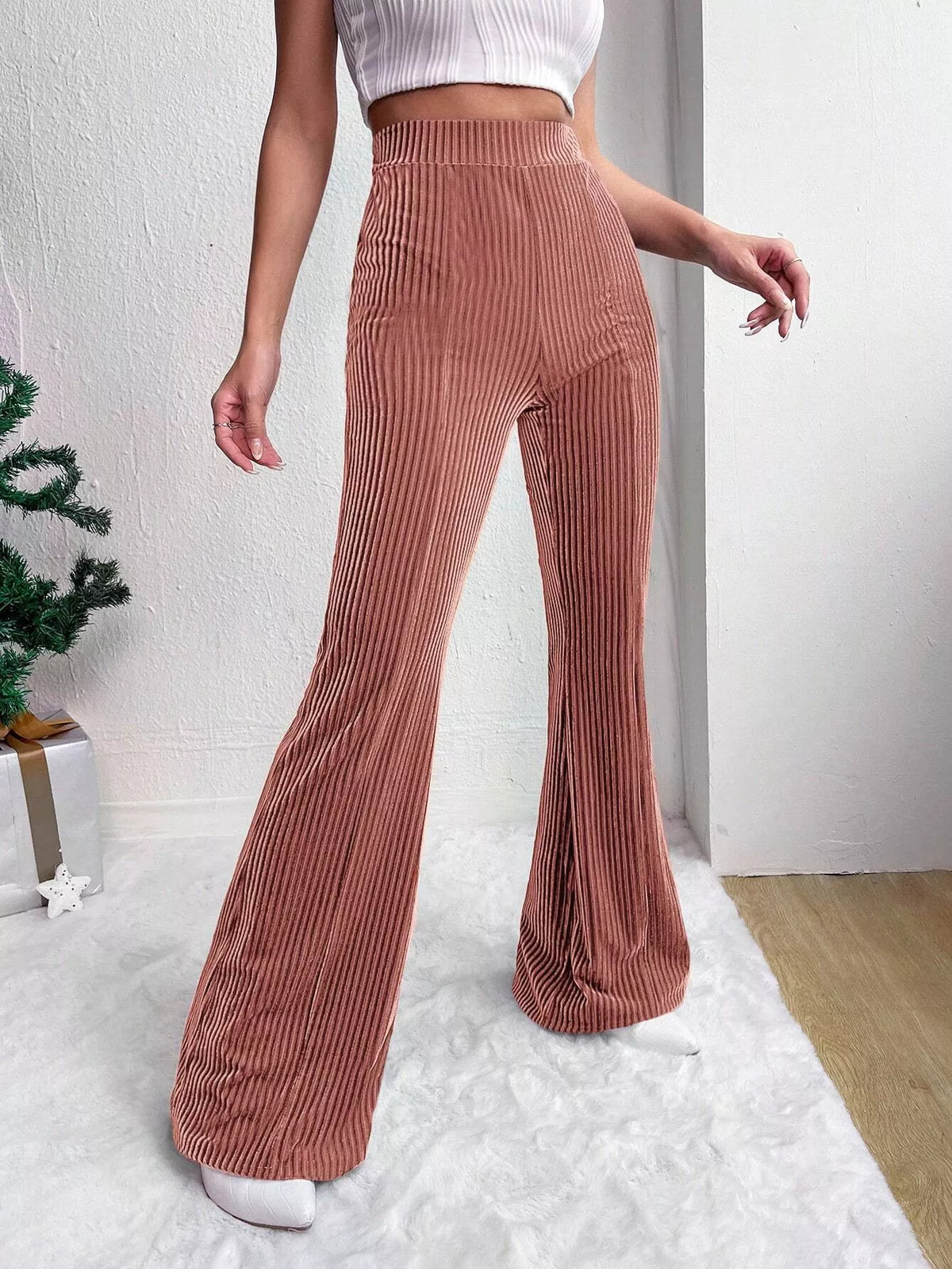Corduroy High-Waist Flare Pants