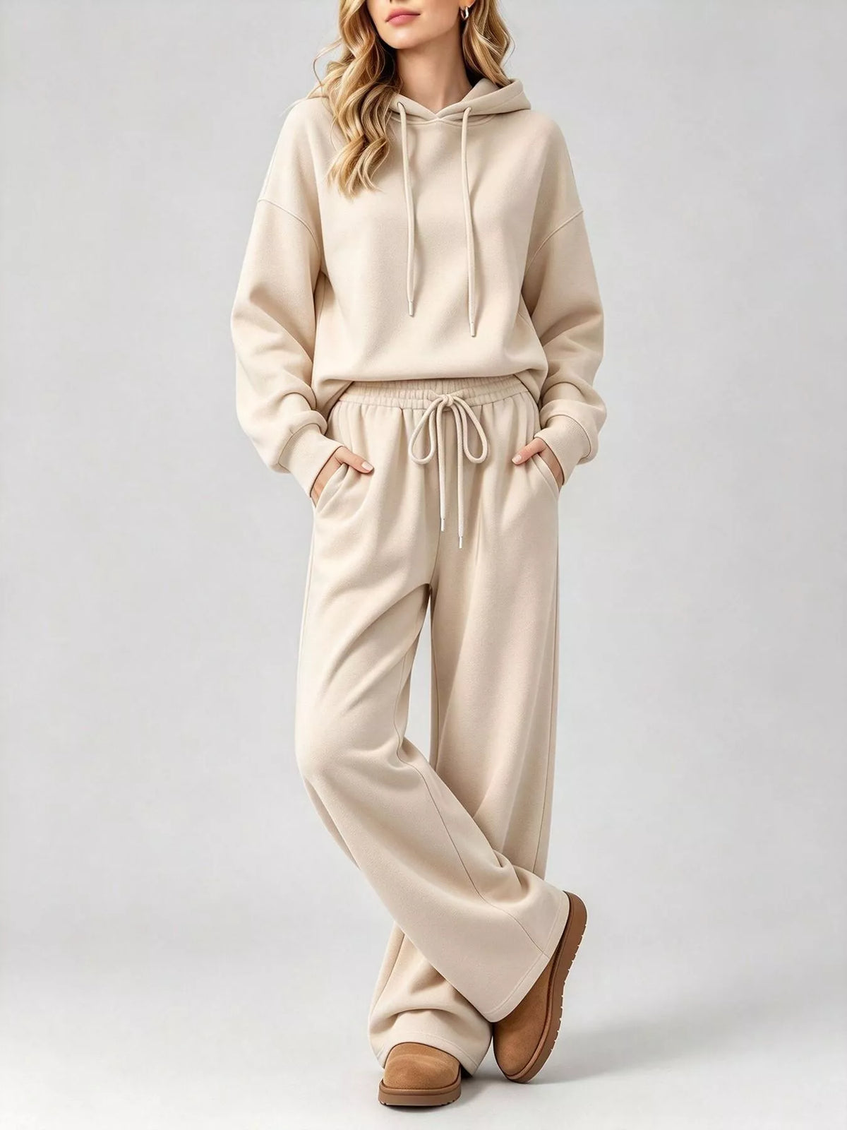 Dropped Shoulder Hoodie and Wide-Leg Pants Set