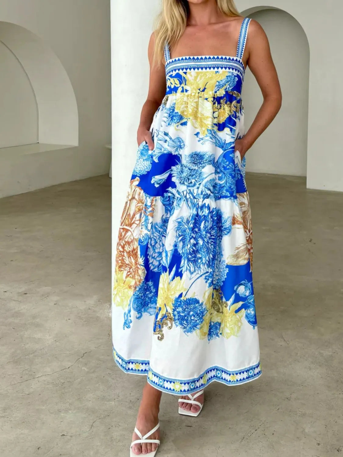 Printed Sleeveless Cami Dress in Blue