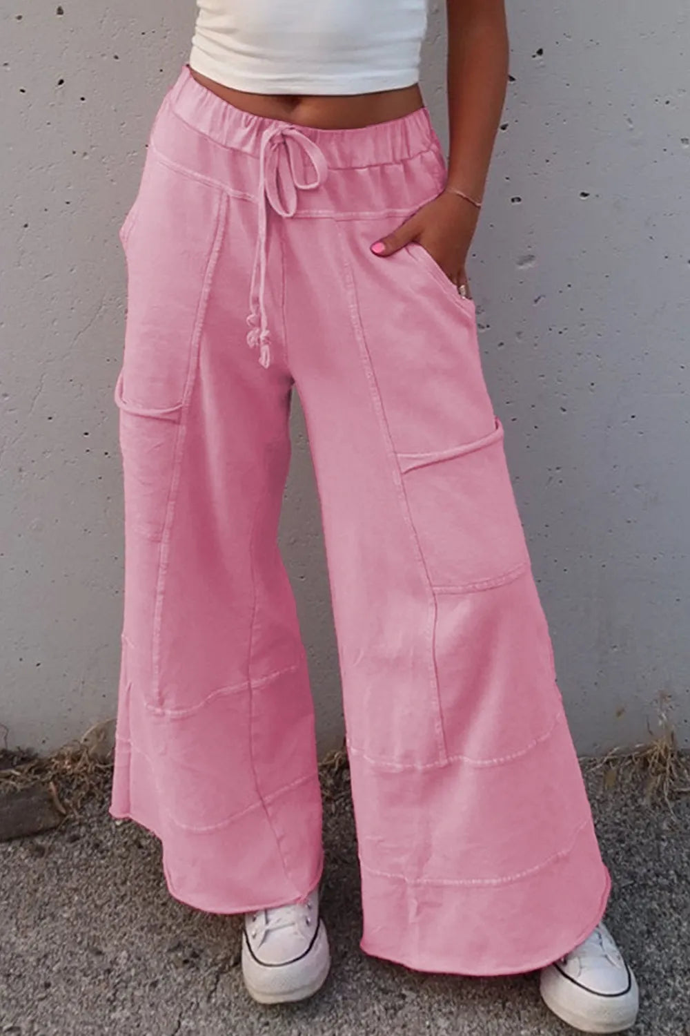 Mineral Wash High-Waist Wide Leg Cargo Pants